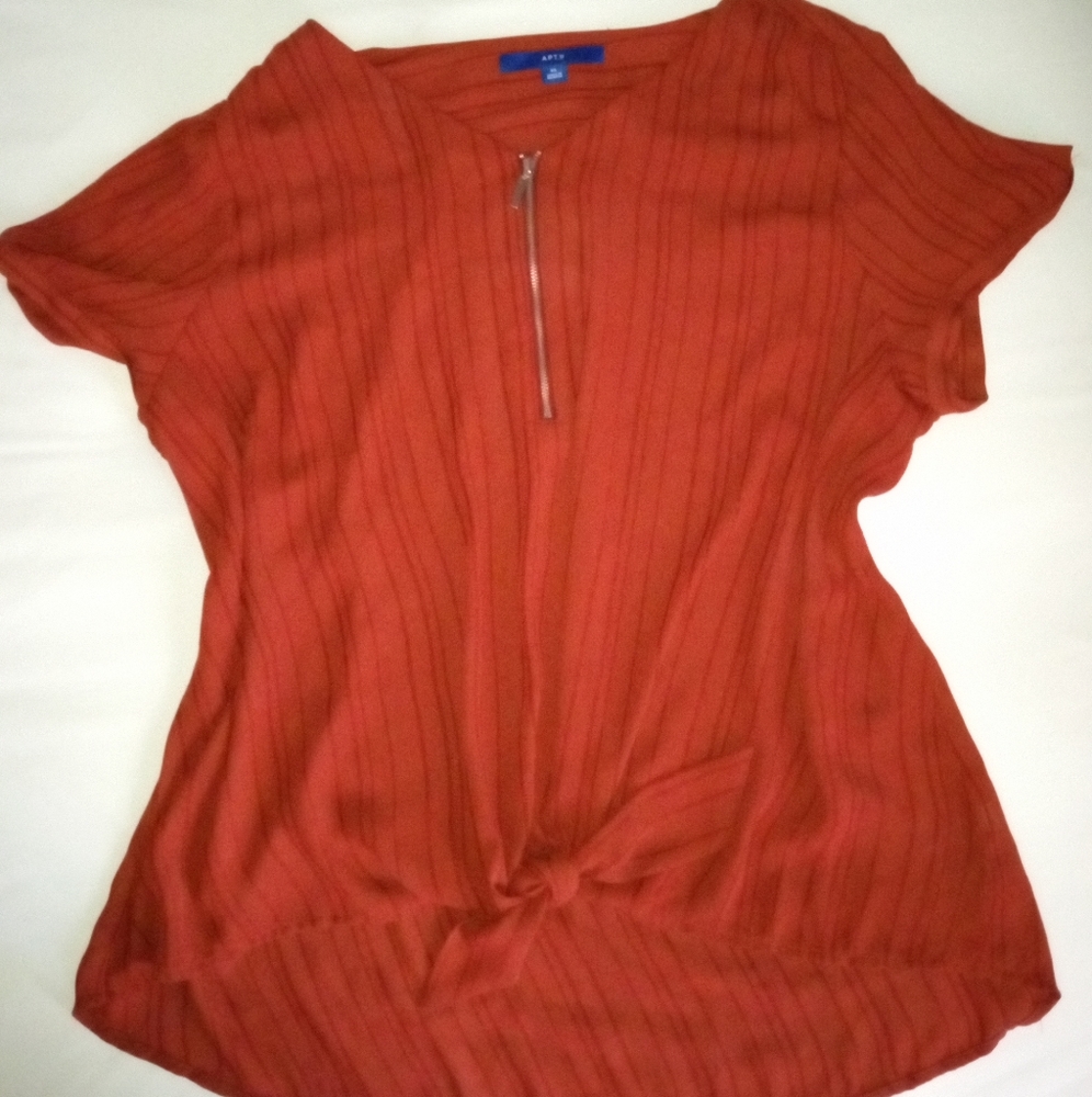 Apt 9 1/4 zip knot front blouse